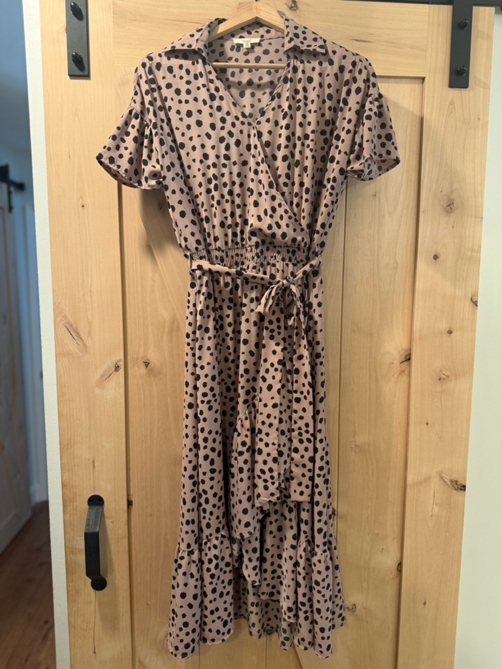 Easel Blush Pink and Black Polka Dot High-Low Wrap Dress